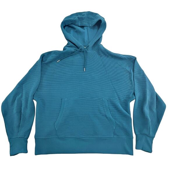Athleta Teal Blue Balance Waffle Hoodie Weave Pullover Womens XL X-LARGE - Picture 2 of 4